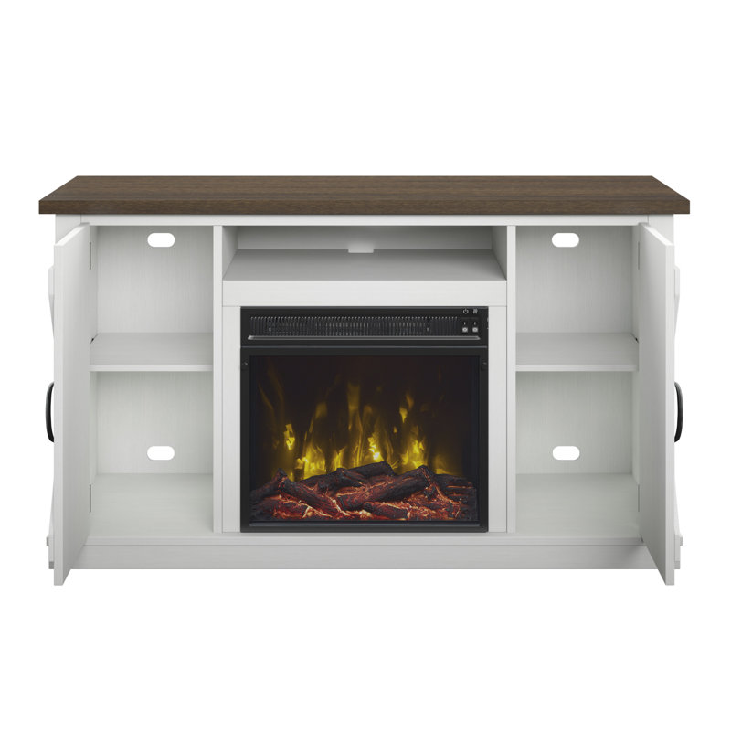 Lorraine TV Stand for TVs up to 55" with Electric Fireplace Included, White/Stanton Birch