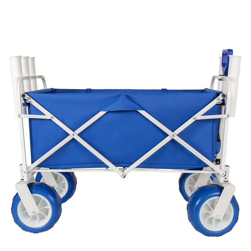 Chariot de plage pliable robuste de 500 lb avec porte-cannes, pneus tout-terrain et sacs isothermes pour la pêche, le camping et les aventures en plein air