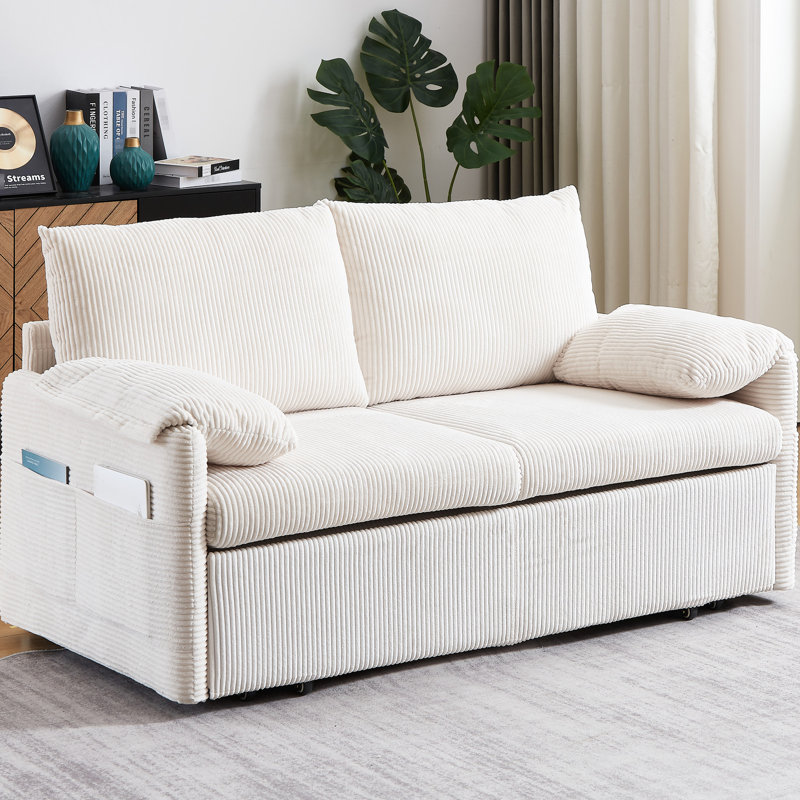 Lit-lit en velours côtelé avec design escamotable, 2 coussins et poches latérales - Confortable pour la vie, la chambre à coucher, un appartement, un bureau, 31 poches réglables, un bureau élégant, un appartement