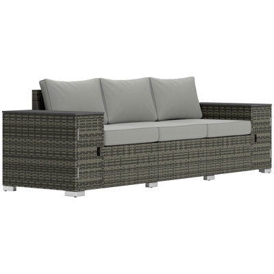 3 Seater Wicker Sofa with Storage and Thickened Cushions, Rattan Outdoor Patio Sofa with Wide Armrests and Seat, Wicker Outdoor Couch for Porch, Garde