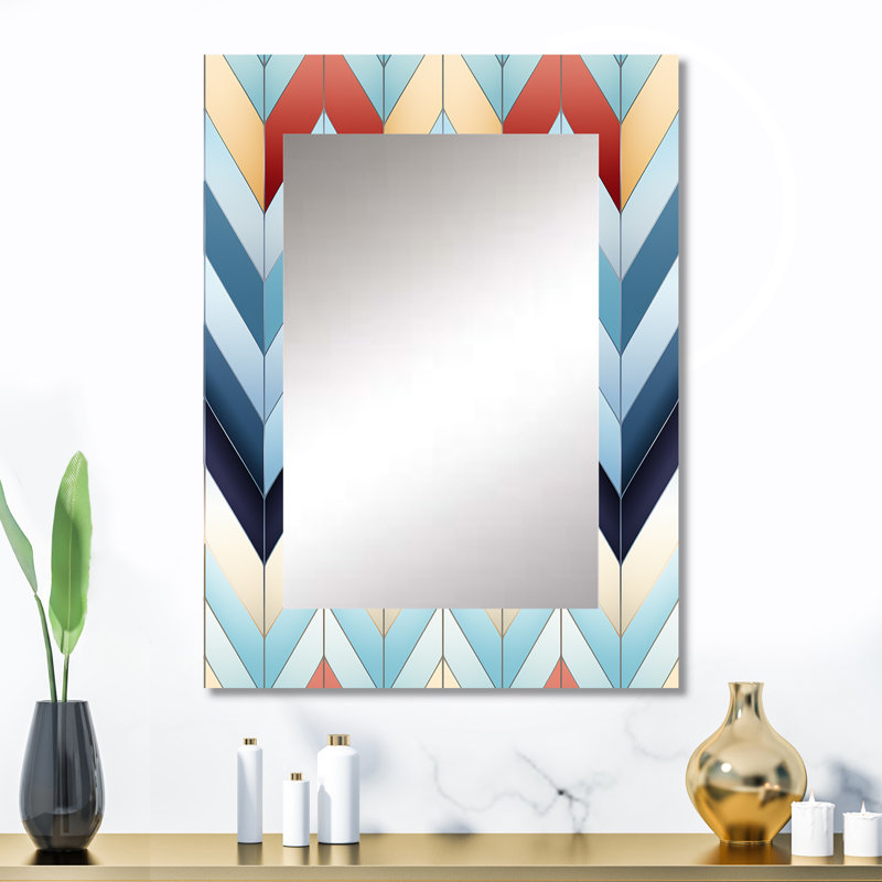 Motif de chevron géométrique harmonie - grand miroir chevron, décor de miroir mural unique chevron, impression d'art en métal