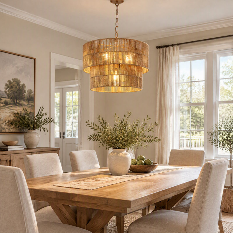 5-light Hand-Woven Rattan Drum Chandelier