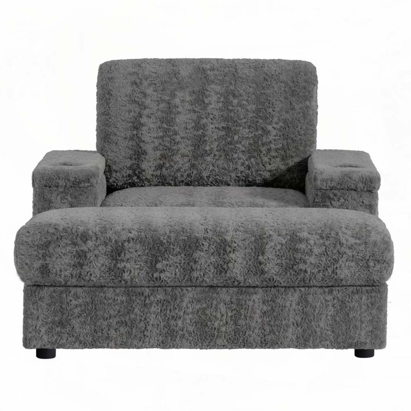 42" Oversized Upholstered  Sleeper Chair Chaise Lounge with Storage Ottoman and Armrests,Cup Holders, Gray