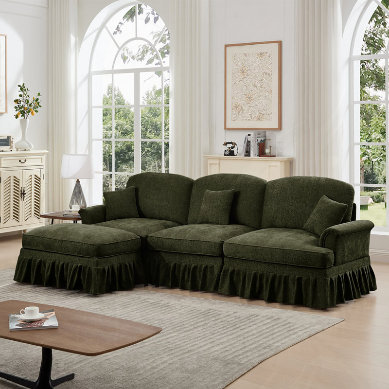 Élégant canapé Mid-Century 3 places avec 1 repose-pieds, H 36,6 po x l 107,1 po x P 55,1 po
