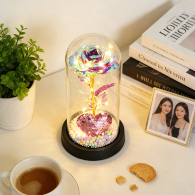 Cadeau pour la Saint-Valentin - Rose pour la galaxie éternelle illuminant la rose dans un dôme en verre, veilleuse romantique et décor pour maman, épouse, petite amie - Anniversaire, anniversaire, cadeau de Noël pour femme