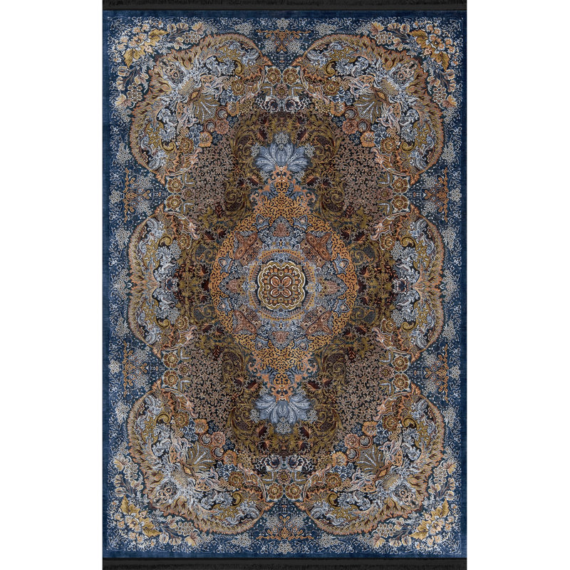 Tapis décoratif multicolore bleu marine, Rectangle 3 pi 9,81 po x 4 pi 11,06 po
