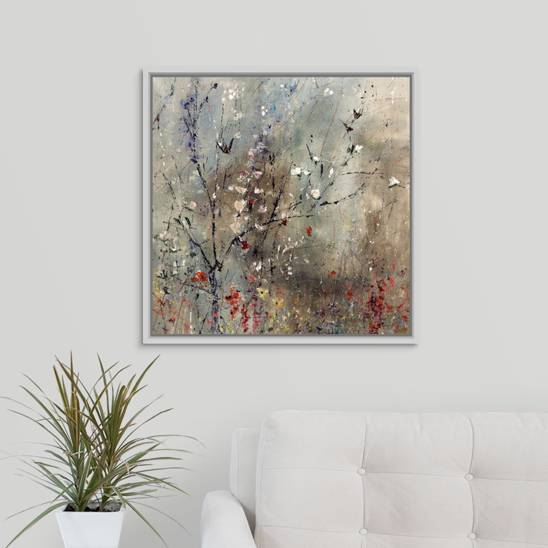 « fraîche spring désert », peinture sur toile, H 31,7 po x l 31,7 po x p 1,75 po, Cadre flottant blanc