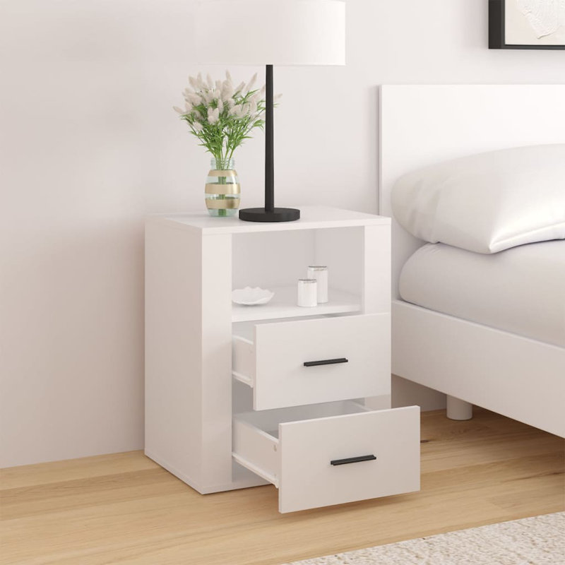 Jannika 50cm W Manufactured Wood Bedside Table, White