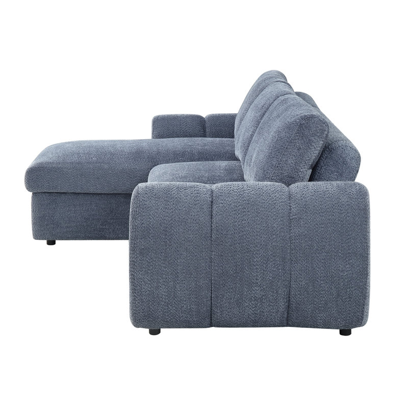 Canapé modulaire réversible avec couchette et rangement Nouriel, Bouclé bleu, H 30 po x l 63 po x P 93 po
