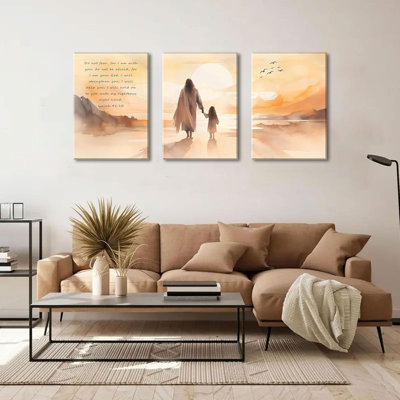 3Pcs Inspirational Christian Canvas Wall Art Jesus and Girl Poster Prints Isaiah 41:10 Picture Painting Wall Decor for Living Room Bedroom Office 16x24in Framed