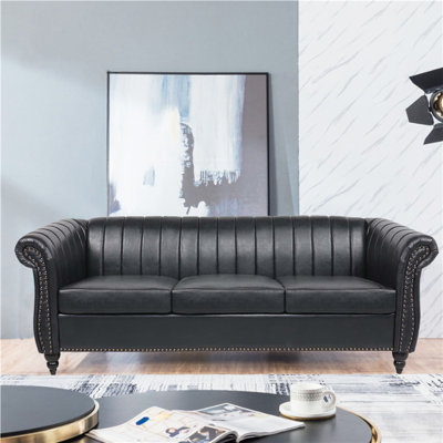 Castillon 83.46"" Faux Leather Rolled Arm Chesterfield Sofa -  Canora Grey, 2F95806AD8624D628AF99D6FA842A1C6