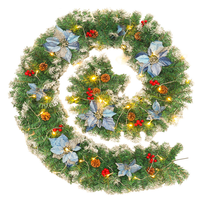 270cm Lighted Faux Garland with Lights, Green/White
