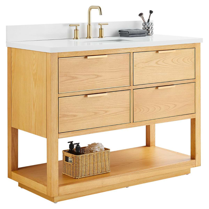 Dayton 48" Woodgrain Vanity With Pure Quartz Top And Ceramic Basin