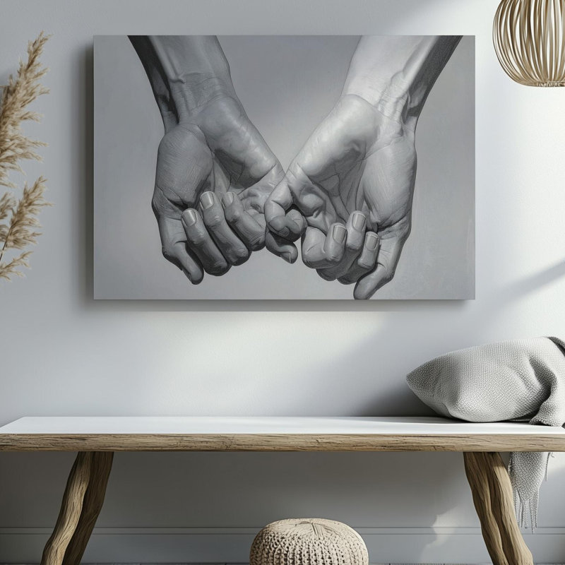 «Mains jointes», reproduction au crayon à l'échelle de l'unité et de la confiance, art mural sur toile, prêt à accrocher