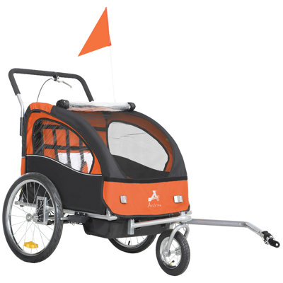 Elite 360 Swivel Bike Trailer for Kids Double Child Two-Wheel Bicycle Cargo Trailer With 2 Security Harnesses, Orange