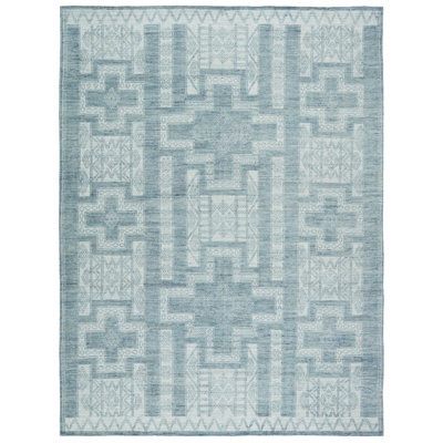 Tapis bleu / ivoire à motif géométrique noué à la main Monarch (6 pi x 9 pi)