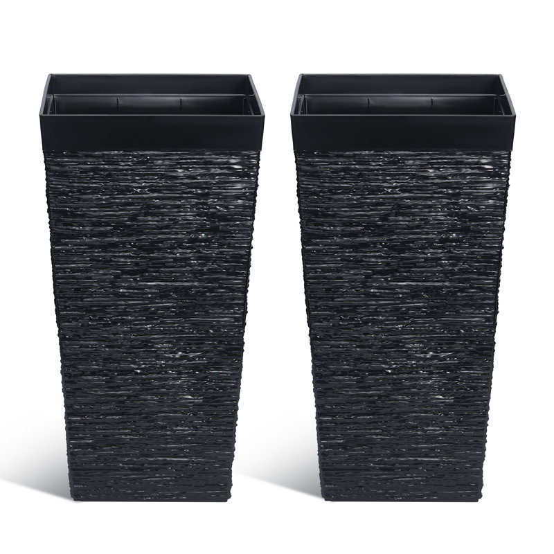2-Pack 22.7 Inch Black Tall Rectangular Planters