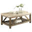 Table industrielle en marbre avec plateau en bois patiné et tablette inférieure