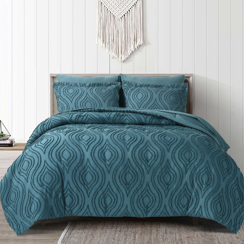 Ensemble d'édredon avec ensemble de draps Boho Chic, Édredon très grand + 2 taies décoratives très , Bleu sarcelle