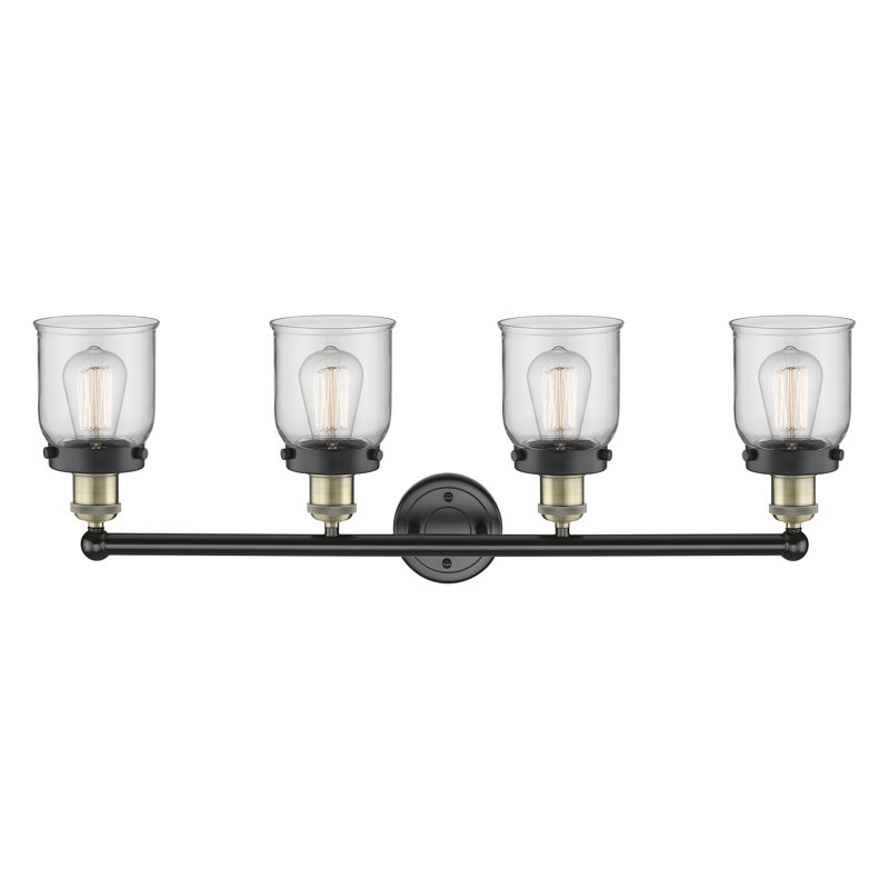 Éclairage pour meuble-lavabo à 4 lumières à intensité variable Asheton, Transparent, Laiton antique noir