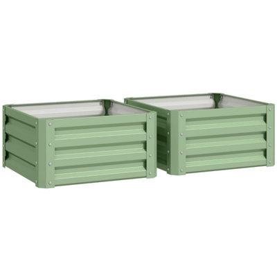 Set of 2 Raised Garden Beds, 60 x 60 cm Light Green Steel Planter Boxes for Outdoor Gardening
