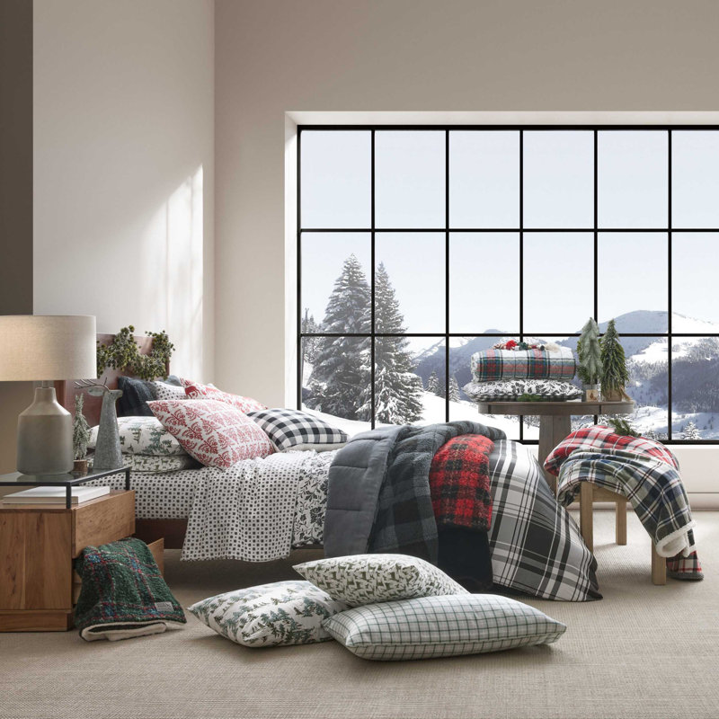 Ensemble d'édredon réversible noir Eddie Bauer, Édredon pour grand lit + 2 taies décoratives sta
