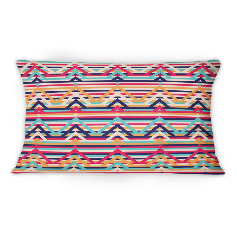 Coussin décoratif à motif géométrique bleu, rouge et orange