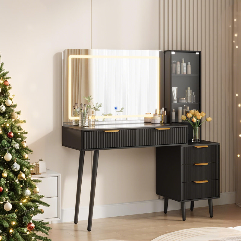 Dressing Table with Mirror, Grey
