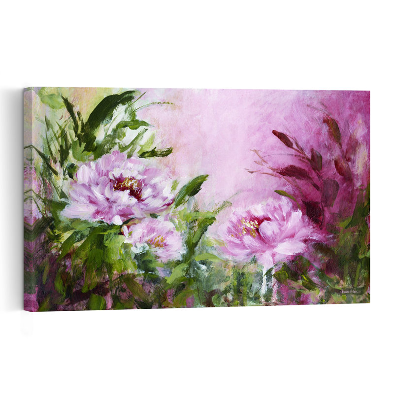 Blushing Peonies Abstract Contemporary Wall Art Print 1 Piece Wrapped Canvas Wall Art, 60.96cm H x 91.44cm W