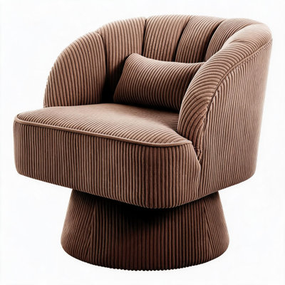 Fauteuil pivotant ultra-moelleux, fauteuil lounge cylindrique à 360° avec rembourrage moelleux et dossier rayé moderne, fauteuil rond en velours côtelé pour le salon ou le coin lecture de la chambre