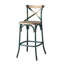 Tabouret de bar en chêne antique et turquoise avec dossier croisé | Idée de cadeau
