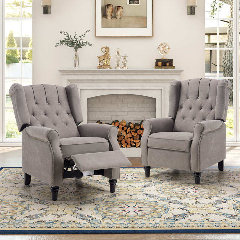 Fauteuil inclinable classique à dossier poussé de 29,5 po de large avec dossier et rivets (ensemble de 2), Gris