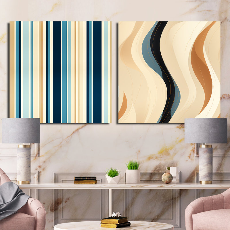 Cullifer - Ensemble de 2 collages de formes carrées abstraites, H 16 po x l 33 po, Toile tendue