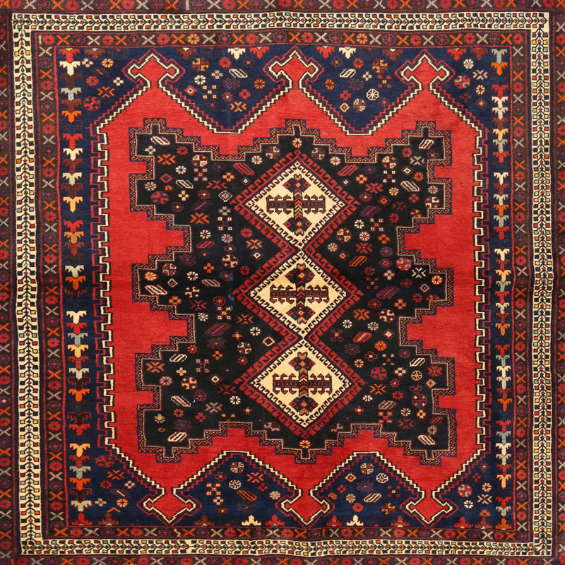Tapis traditionnel rouge / brun, Carré 5 pi