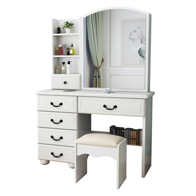 Stylish Makeup Vanity With Lights And Table - 3 Color Choices, Box Chic Desk Mirror Adjustable Lighting, Spacious 6