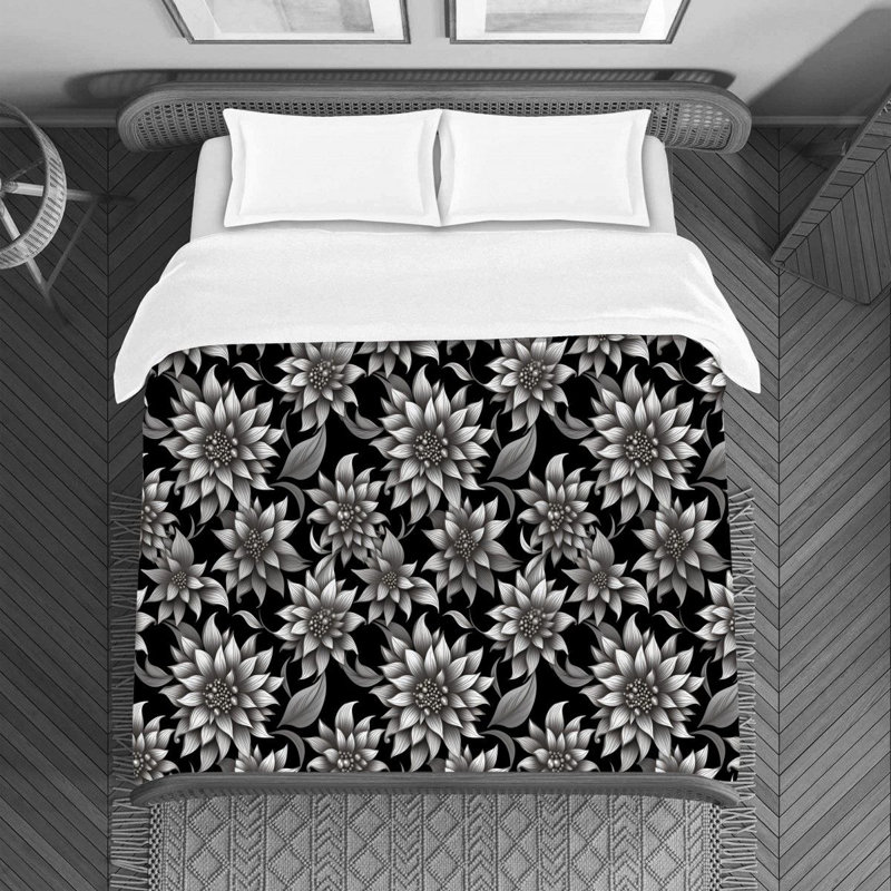 Machine Printed Duvet Cover, Queen Duvet Cover, Black/Gray