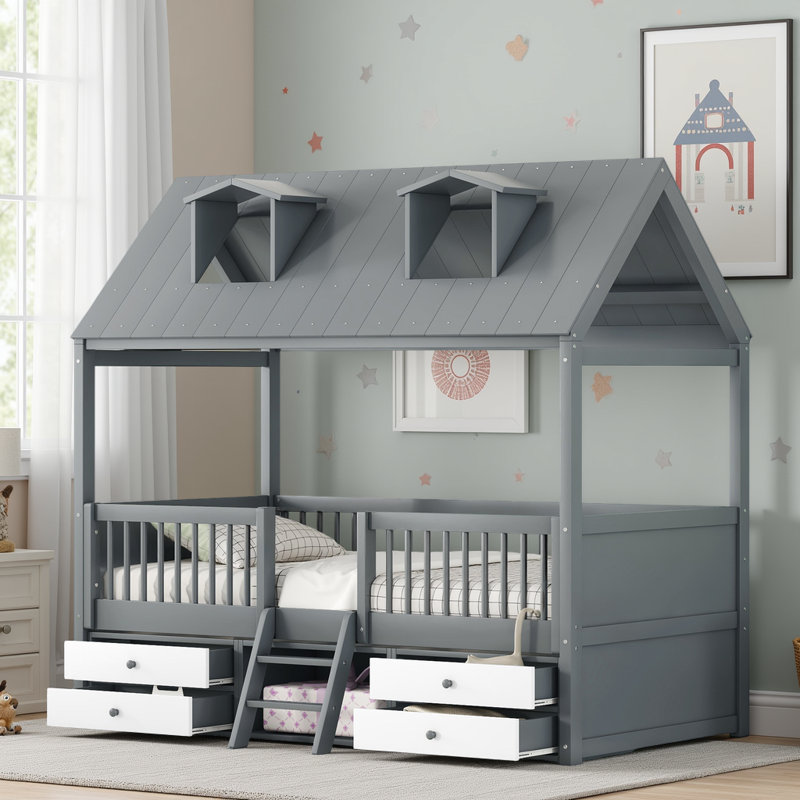 Lit en bois en bois Stargazing House avec échelle d'aventure pour enfants, Gris