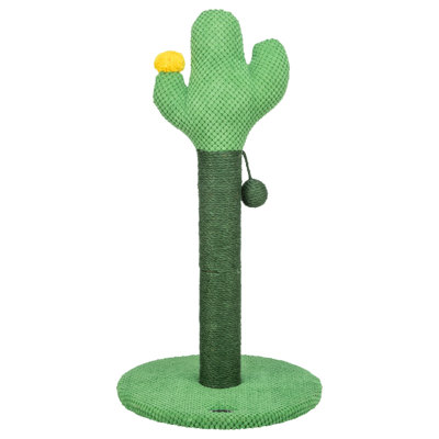  Fero 24" Jute Scratching Post - Cute Whimsical Cactus Cat Tree with Dangling Toy - Indoor Cat Scratcher Furniture