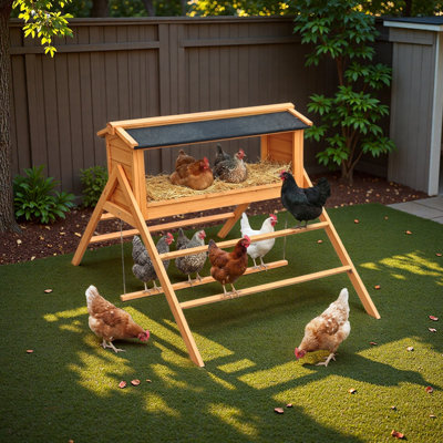 Chicken Nesting Box with Asphalt Roofing, Chicken Perch for Coop, Nesting Boxes with Chicken Swing, Chicken Coop Accessories for Hens