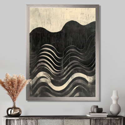 «Flowing Horizons VI», art mural abstrait noir et beige pour le salon