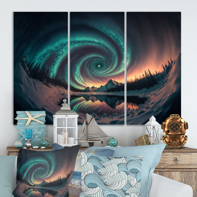 Aurore boréale magique des aurores boréales V Aurore boréale magique des aurores boréales V - 3 pièces, reproduction sur toile