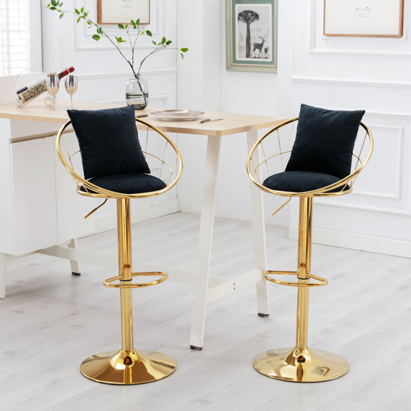 Black Velvet Upholstered Gold Metal Swivel Side Chair Set