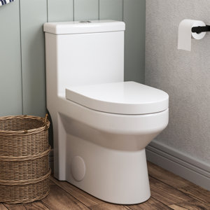 DeerValley Liberty Compact Toilet One-Piece Dual-Flush Round Toilet in Comfort Height for Space-Saving Floor Mounted (Seat Included)