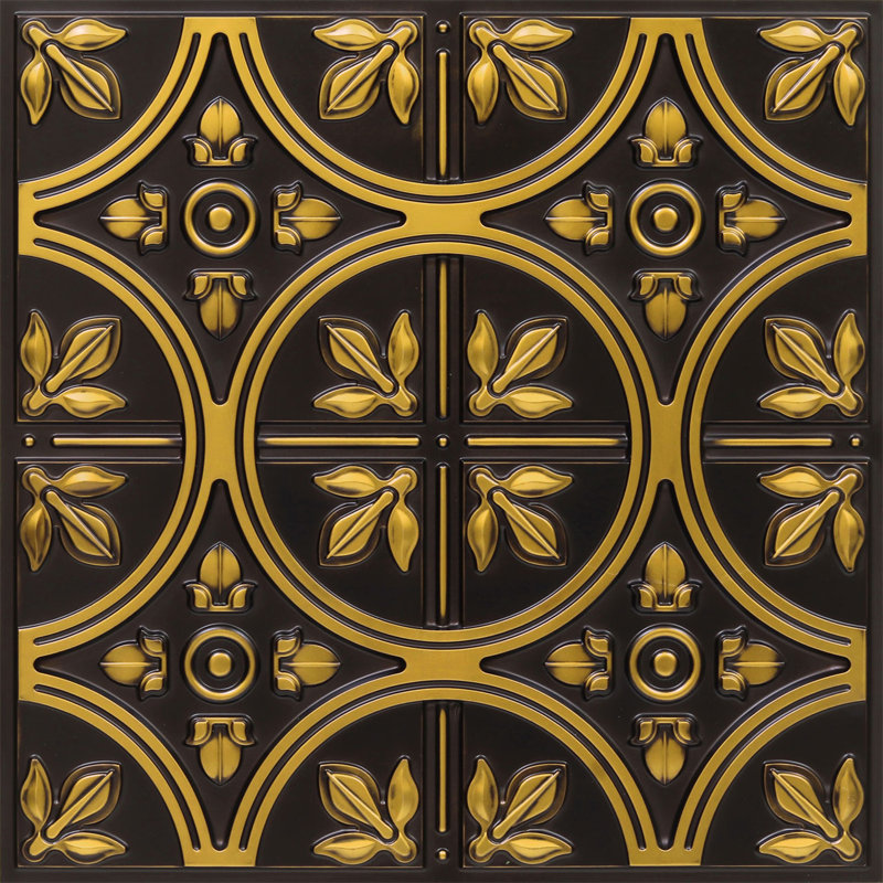 Tuile de plafond moderne en PVC à coller ou à coller, Cuivre antique, L 24 po x L 24 po