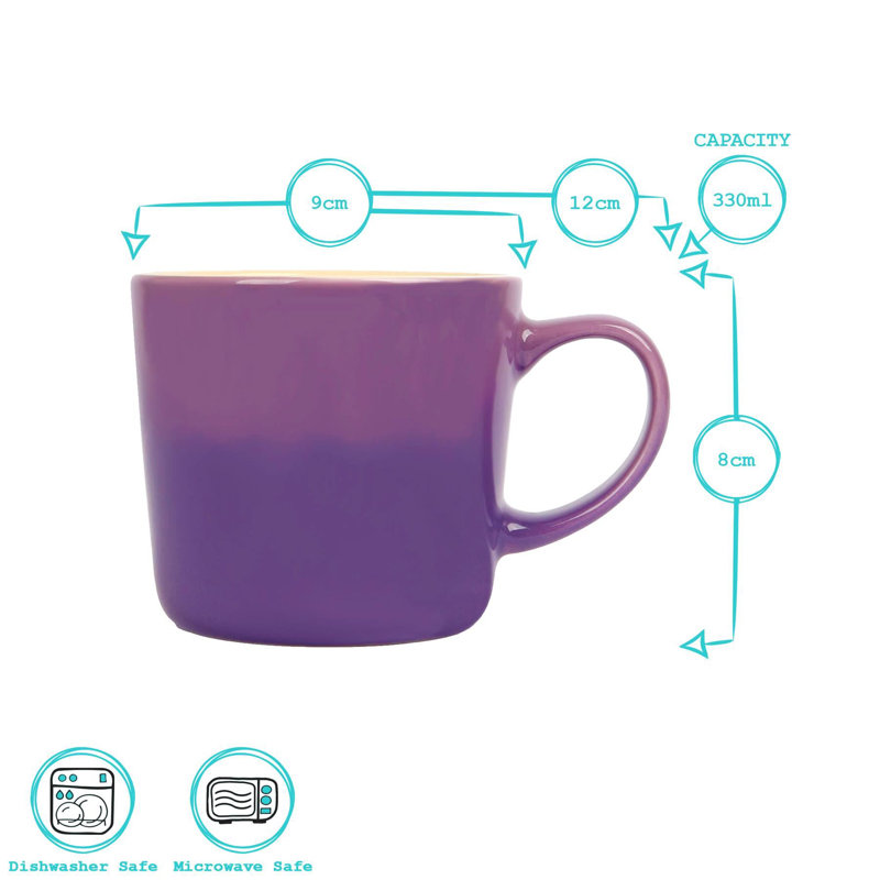Argon Tableware - 330ml Ombre Coffee Mug - Glazed New Bone China Drinking Cup, Rainbow, 6