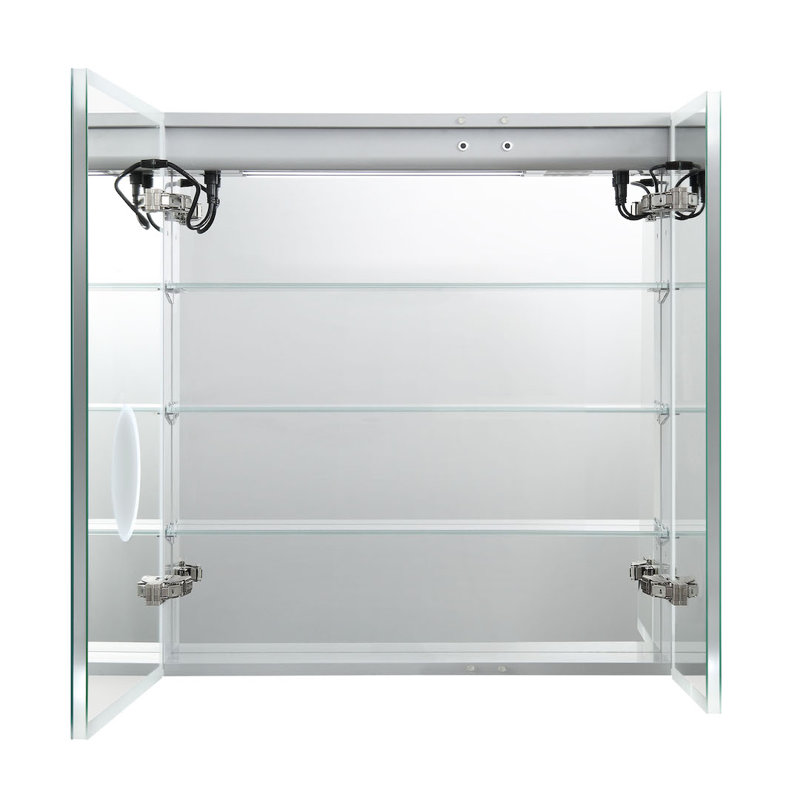 Kossivi W 32'' H Framed Medicine Cabinet with Mirror and 3 Adjustable Shelves, 32" H x 30" W x 5" D, Dual