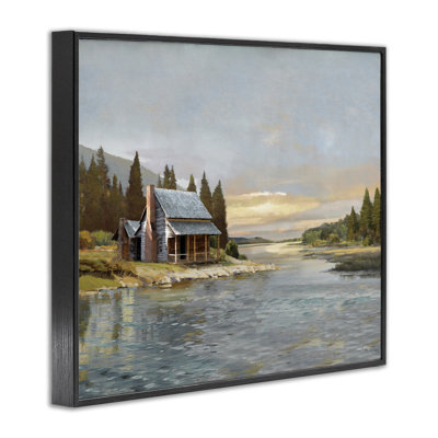 Cabin at River's Edge Framed Giclee Art, design by Amber Sterling