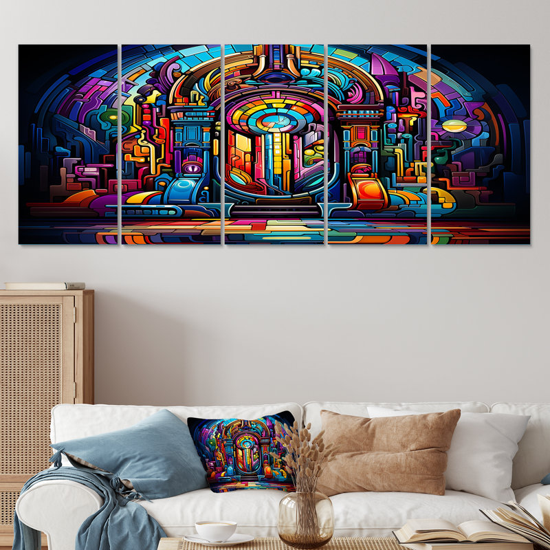 Multicolore, psychédélique, juke-box, ensemble d'art mural 5 pièces, H 28 po x l 60 po