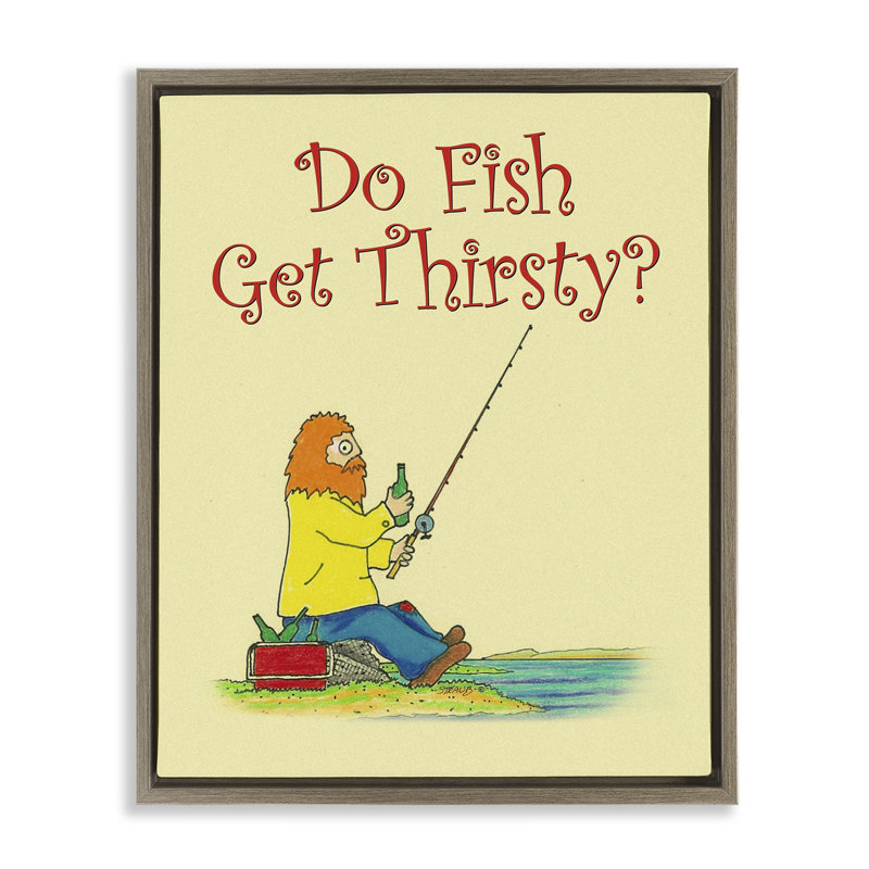 Cadre flottant Do Fish Get Thirsty Humor, design par Roger Straub, H 21 po x l 17 po, Cadre flottant orme Montalcino
