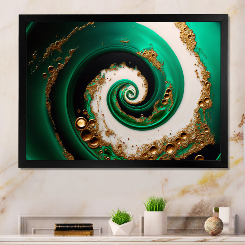 «Green and Gold Crashing Waves I», impression sur toile, Impression noire sur toile encadrée, H 30 po x l 40 po x P 1,5 po